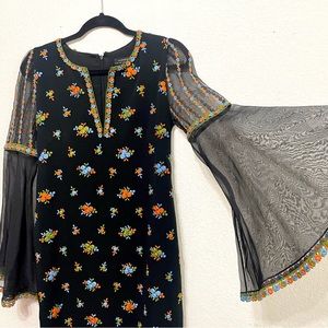 Andrew GN (French designer) size 6. Short black dress with floral embroidery